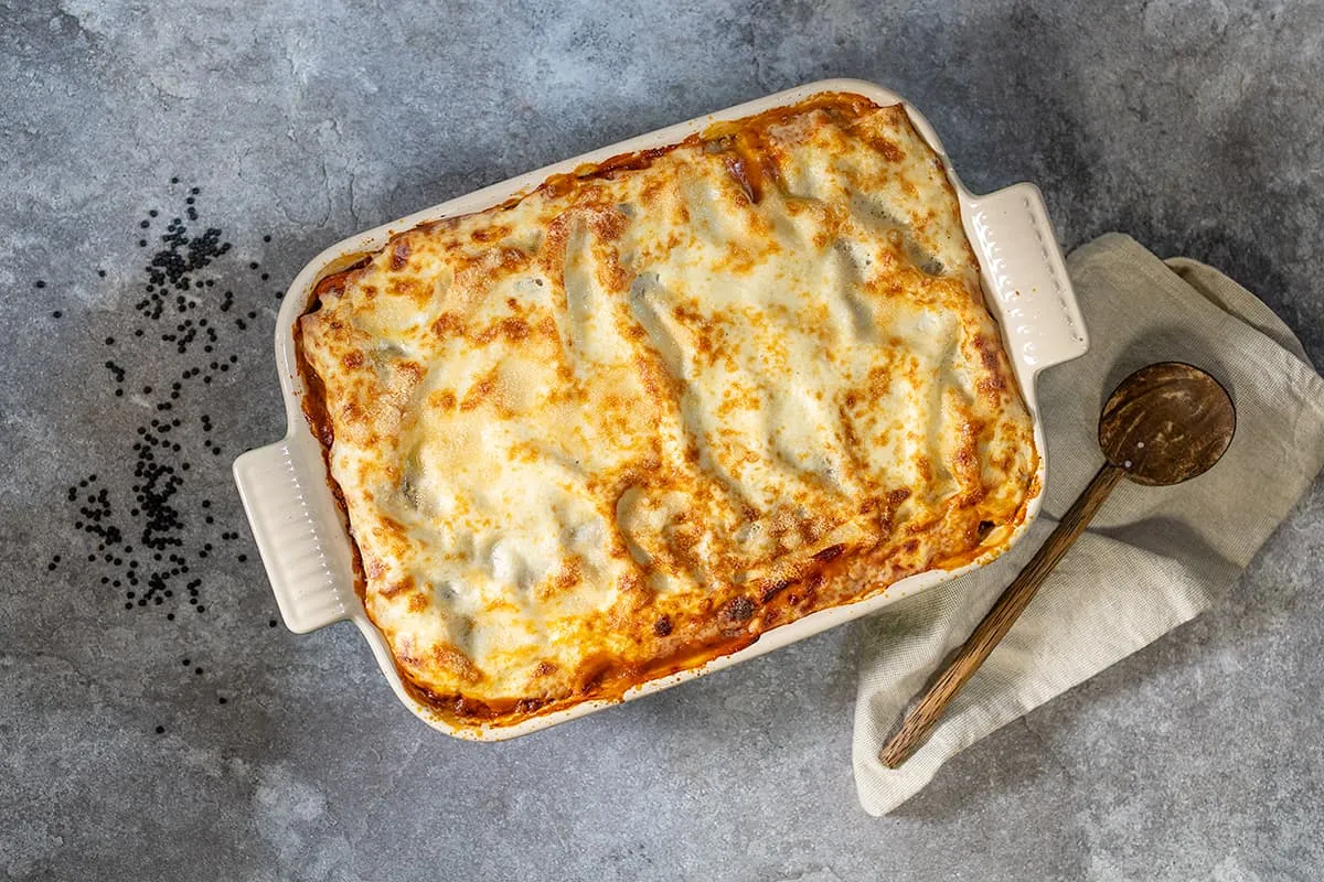 Groentelasagne met linzen, aubergine en courgette