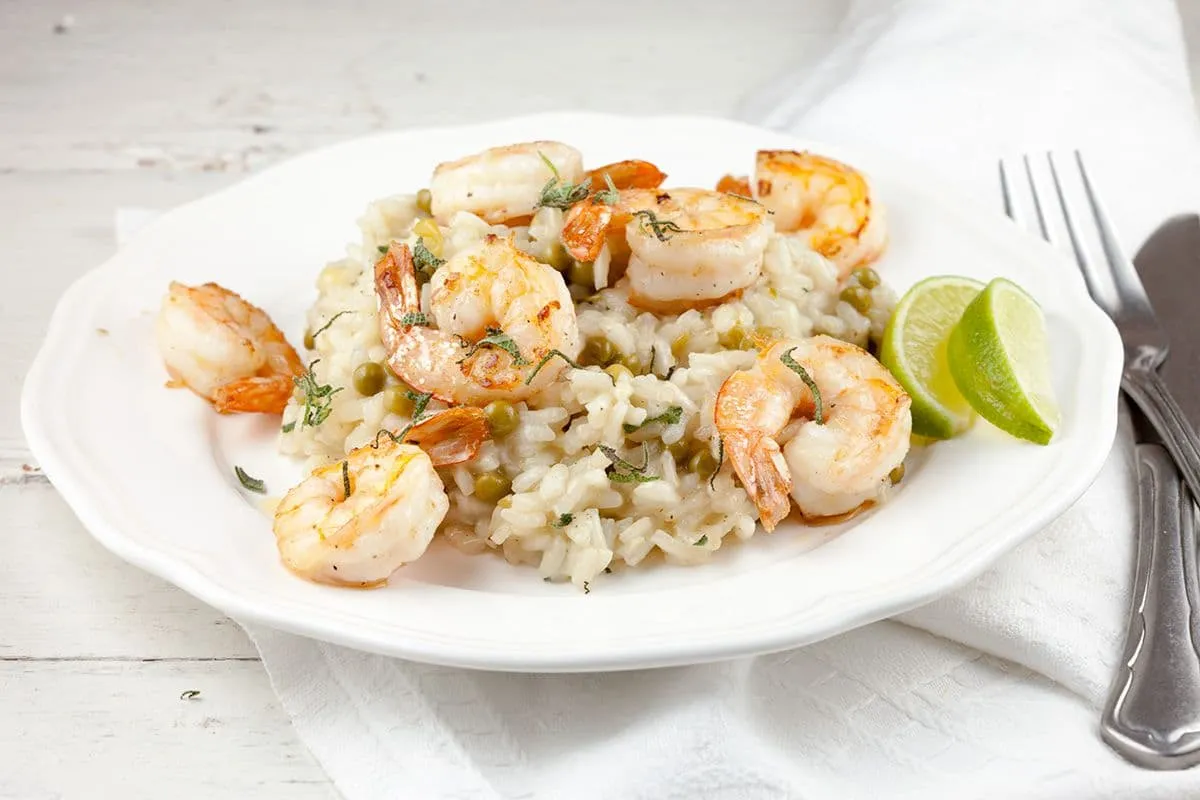 Risotto met erwtjes en gamba's