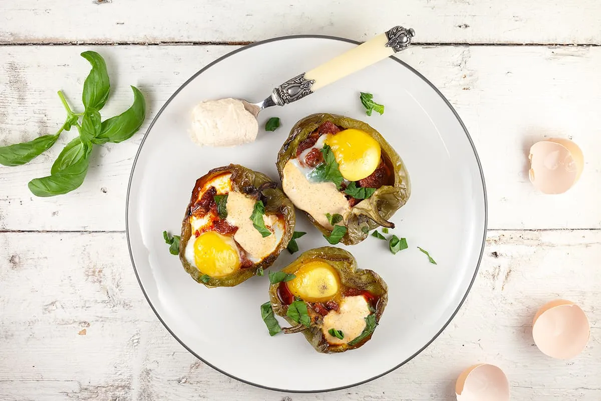 Gevulde paprika's met chorizo en ei