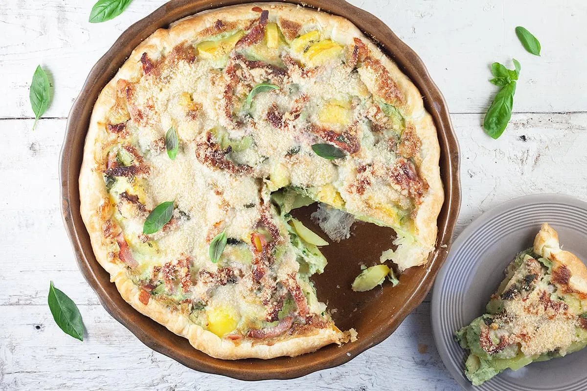 Quiche met aardappeltjes en pesto