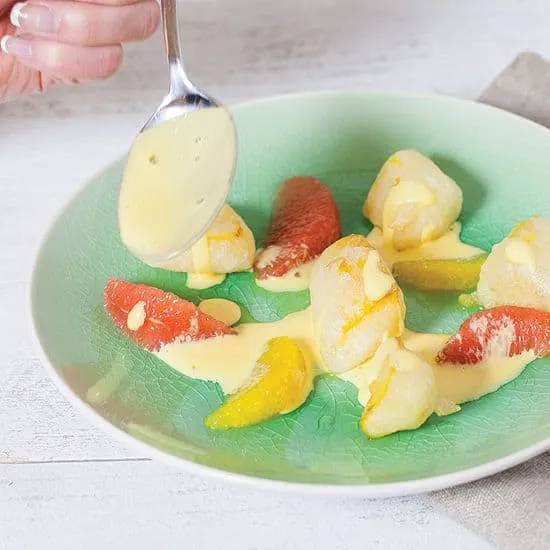 Mango tempura met citrus sabayon