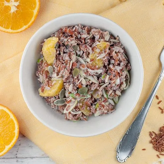 Recept: Rode rijstsalade met sinaasappel