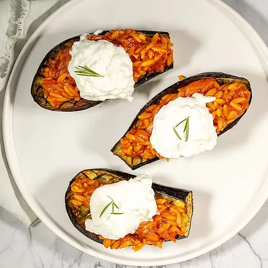 Gevulde aubergine met orzo