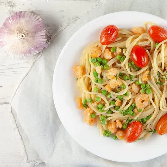 Recept: Spaghetti met garnalen en erwten
