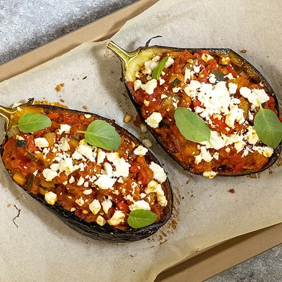 Gevulde aubergine met ratatouille