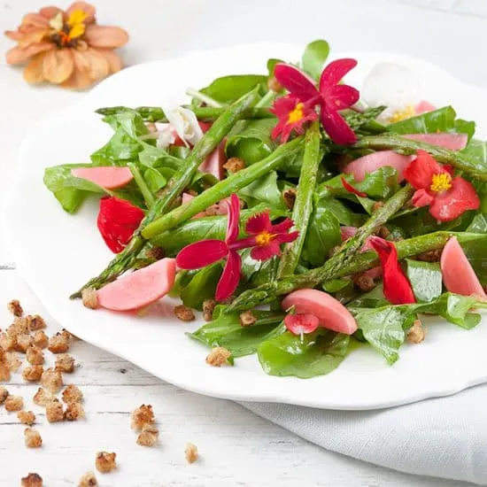 Recept: Groene aspergesalade met eetbare bloemen