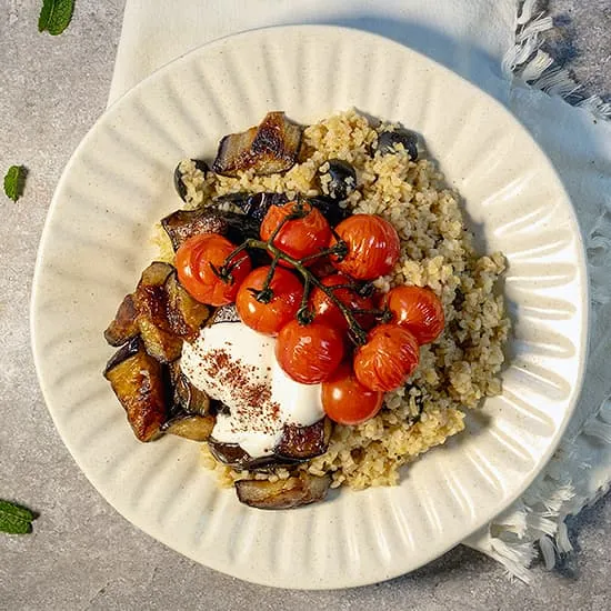Recept: Bulgur met aubergine en ingelegde citroen