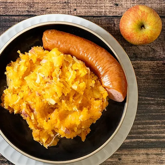 Recept: Zuurkoolstamppot met zoete aardappel