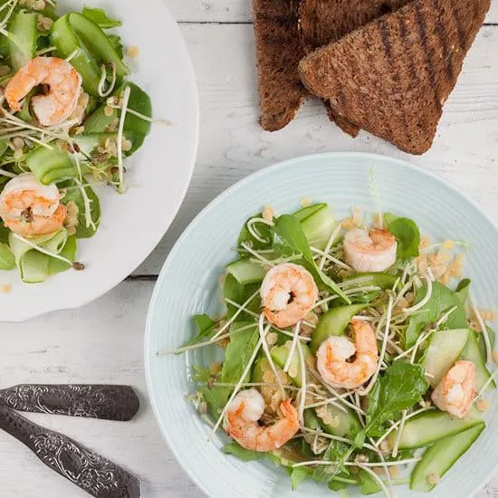 Recept: Rode linzensalade met gamba's