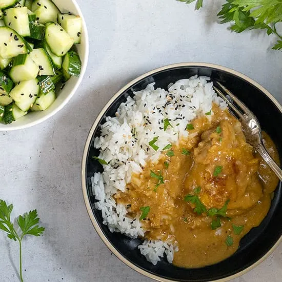 Mango chutney kip met rijst