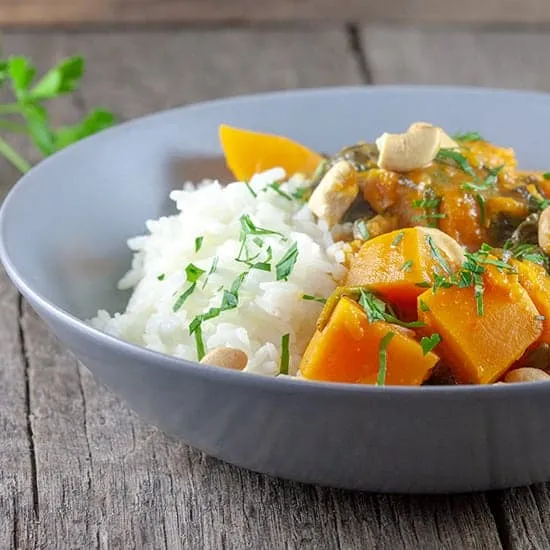 Pompoen curry met spinazie