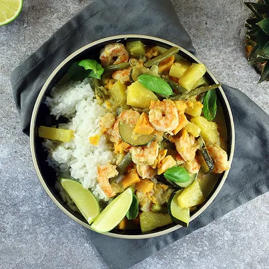 Garnalen curry met ananas