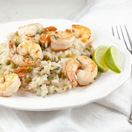 Risotto met erwtjes en gamba's