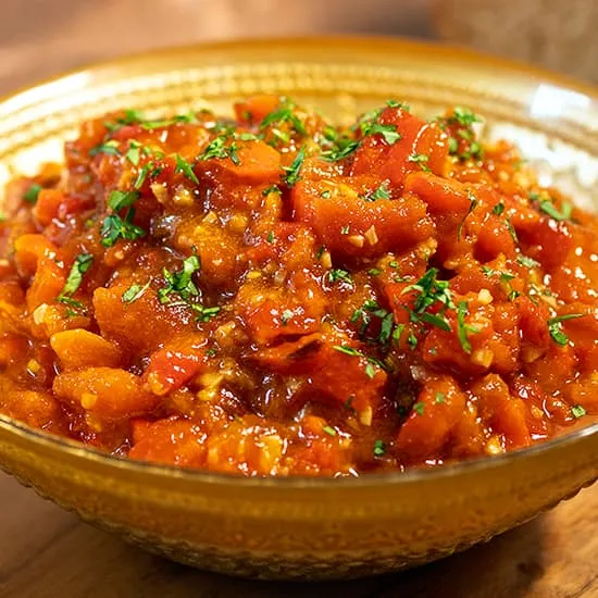 Taktouka (Marokkaanse salade van paprika en tomaat)