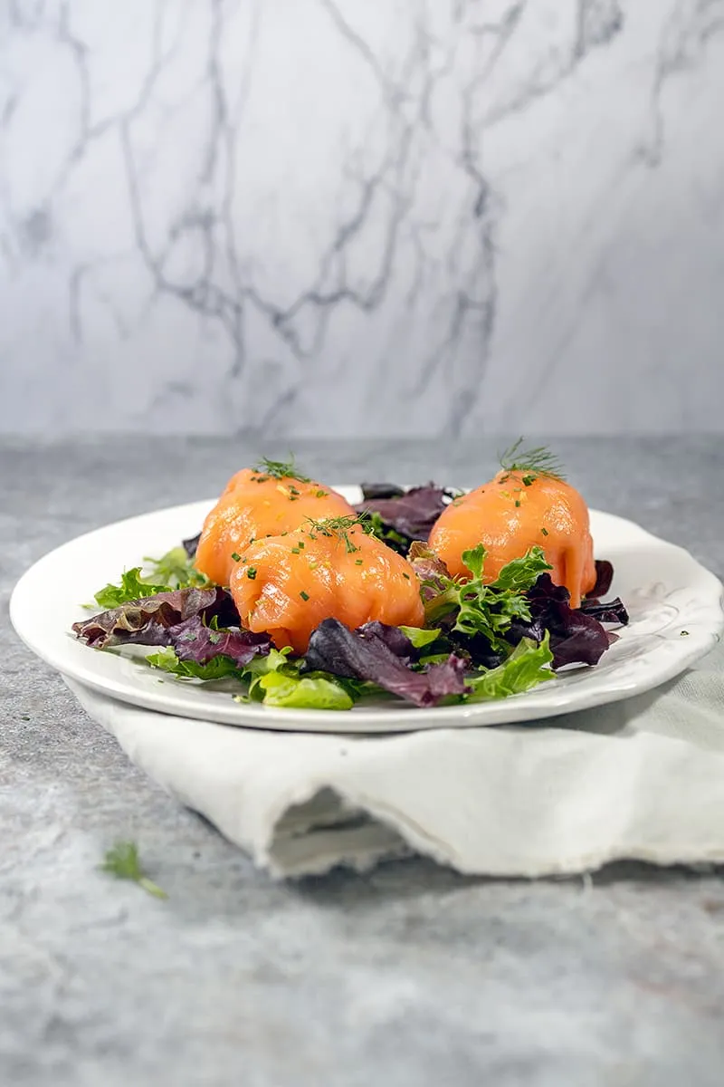 Zalmbonbons met garnalen