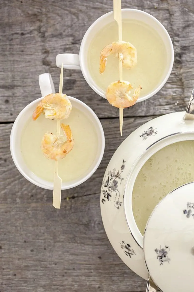 Aardpeersoep met scampi's
