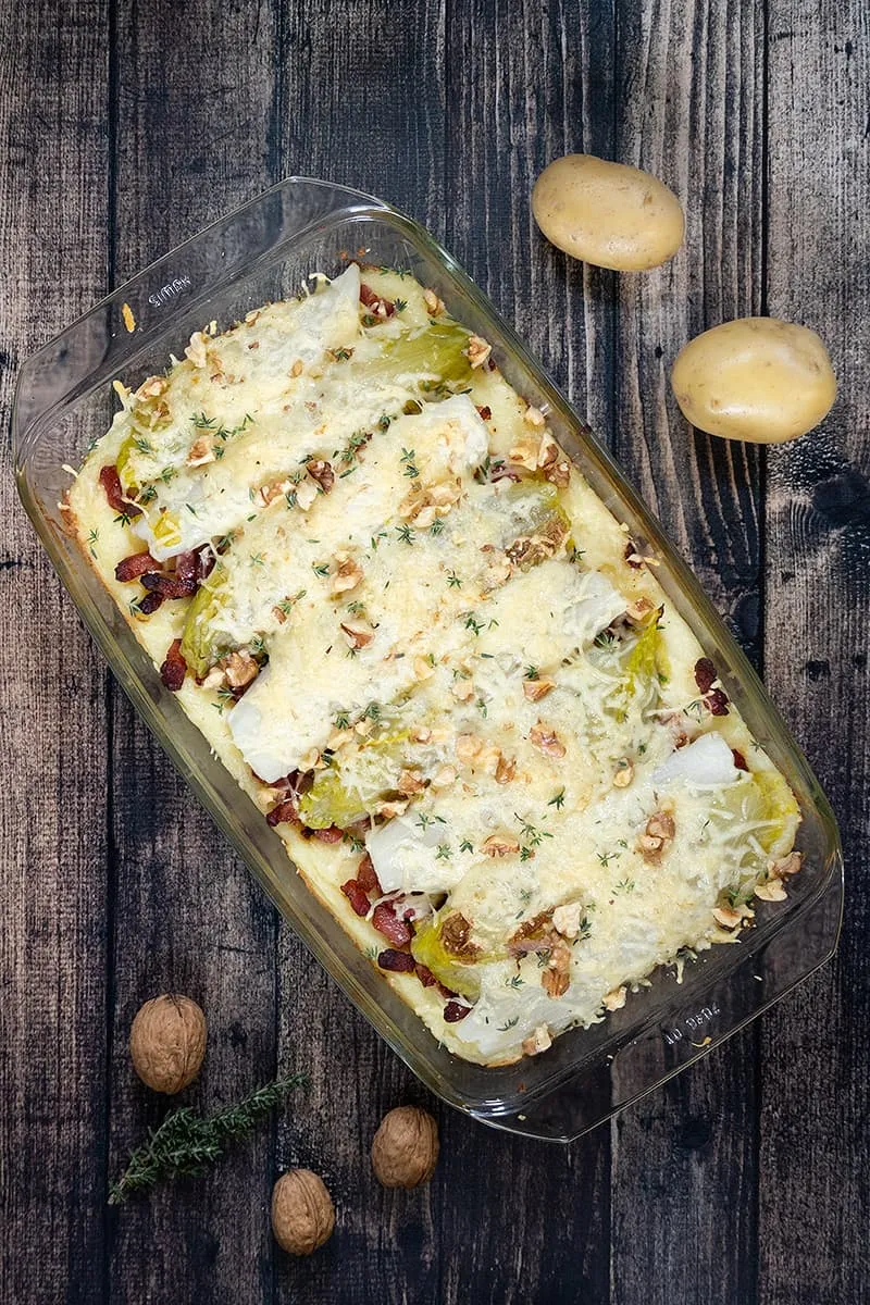 Witlof uit de oven met aardappelpuree