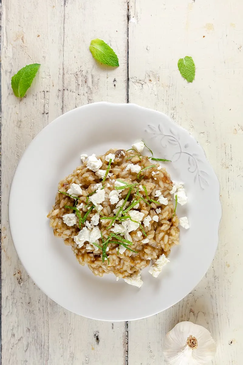 Risotto met aubergine en feta