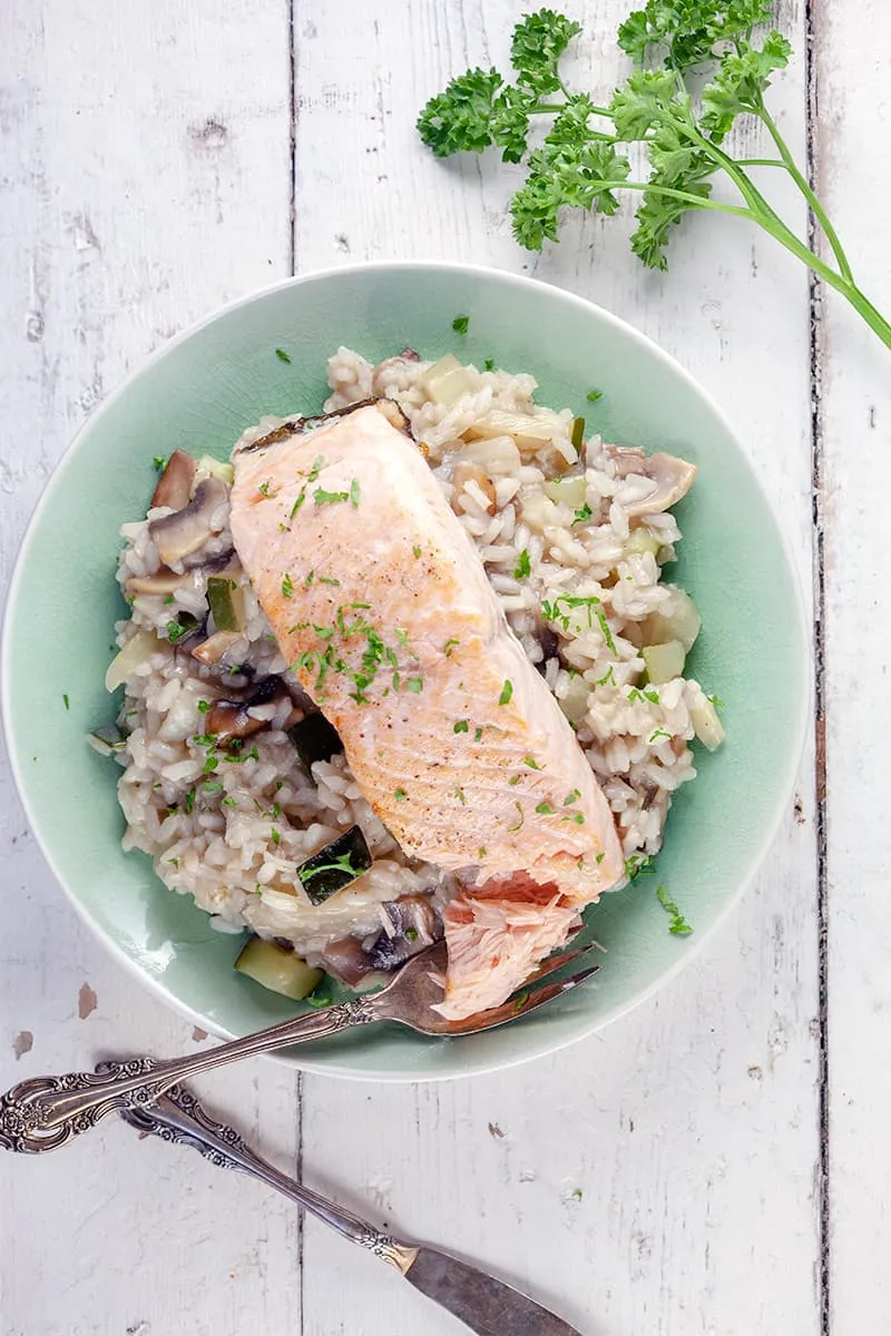 Risotto met venkel, courgette en zalm