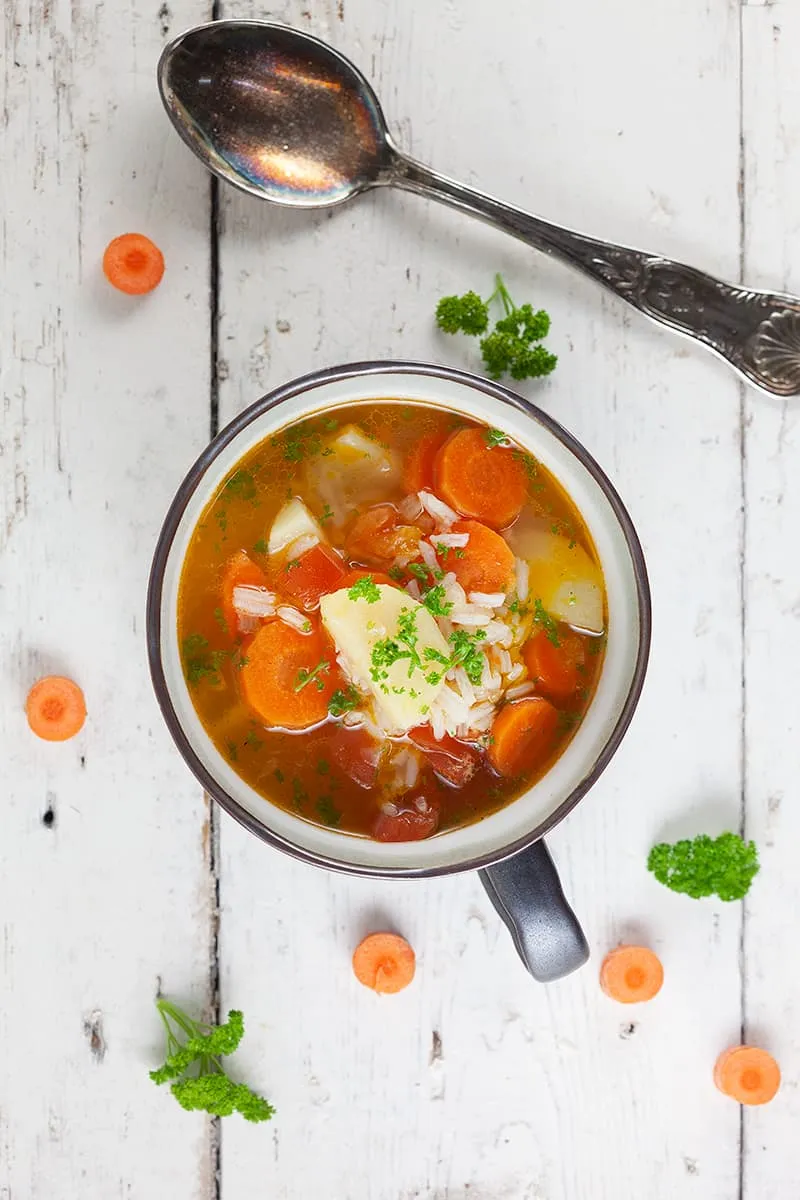 Aardappel rijstsoep