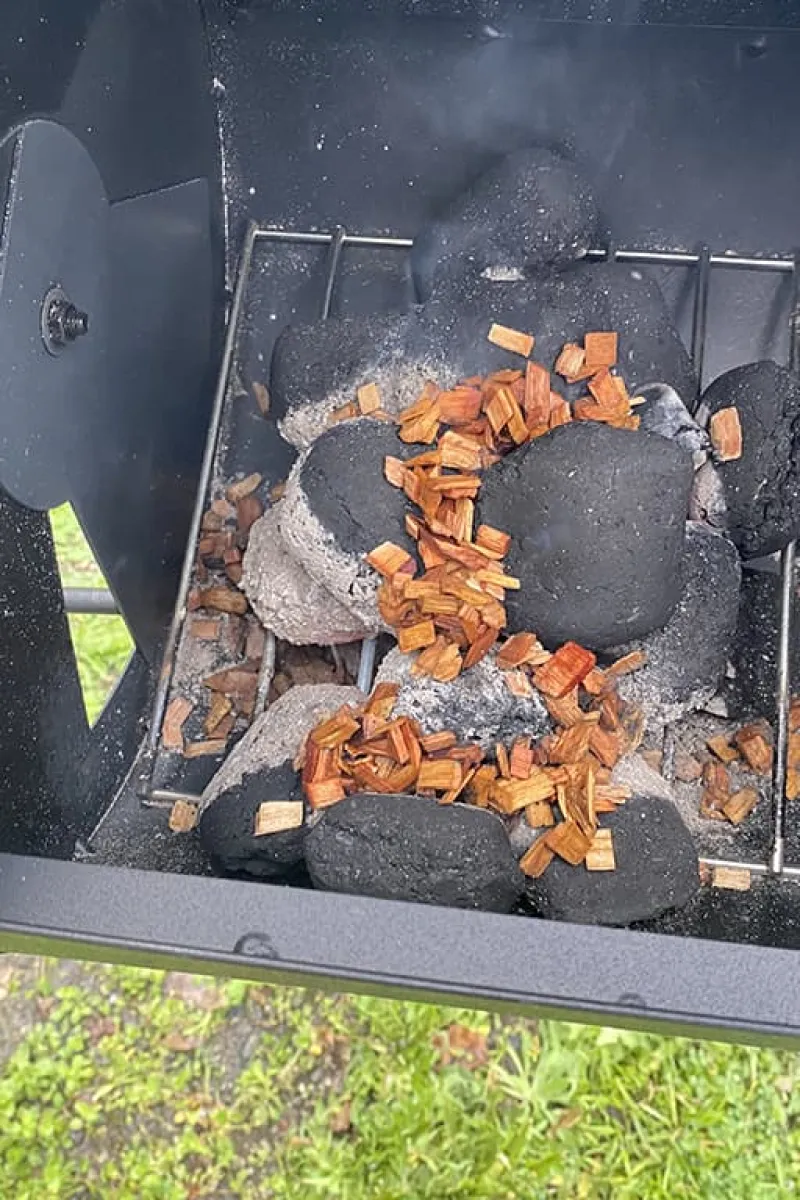 Houtsnippers op de kolen