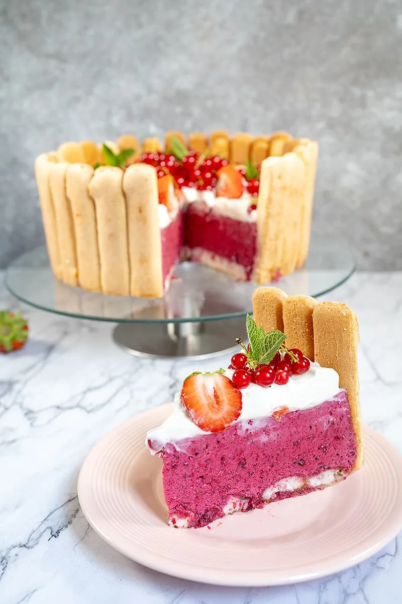Zelfgemaakte Charlotte Russe met rood fruit