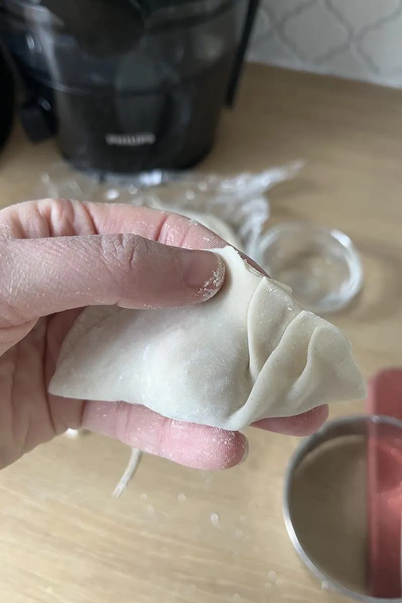 Gyoza met kip vouwen - stap 2