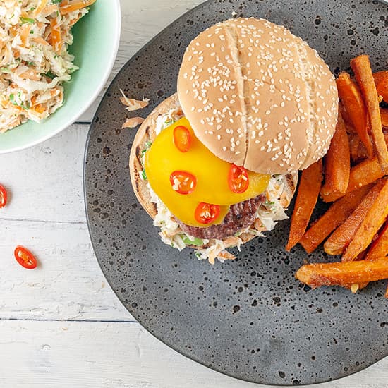 Burgers met witte kool en mango